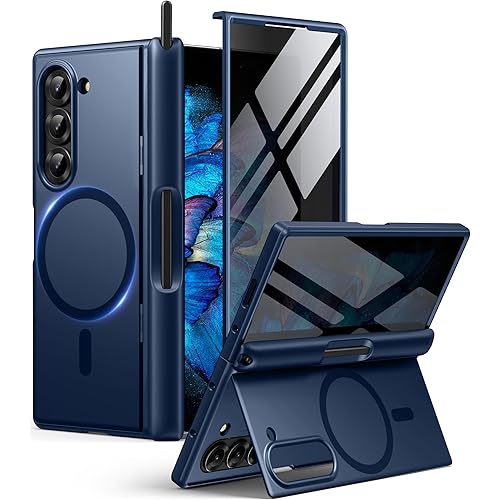 BERFY for Z Fold 6 Case with Privacy Screen Protector, [Compatible with MagSafe] Built-in Kickstand & S Pen Slot & Hinge Protection, Full Body Shockproof Phone Case for Samsung Galaxy Z Fold 6, Blue