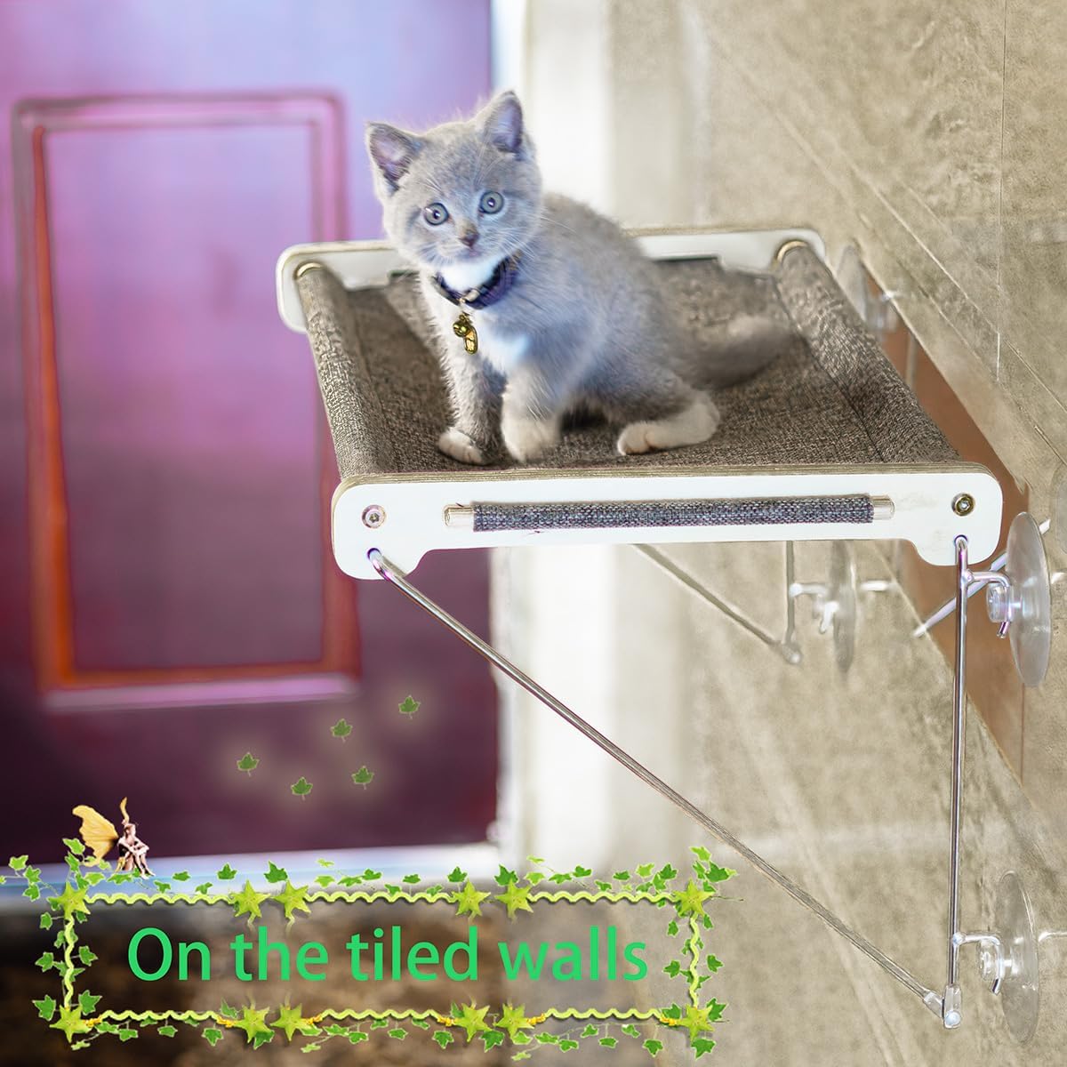 review Cat Perch Window Metal Supported from Below，Sturdy solidsolid Wood cat Window Perch，Suction Cup cat Bed for Large Cats and Kittens Sunbathing & Overlooking (18in (Gray No cat Bed)