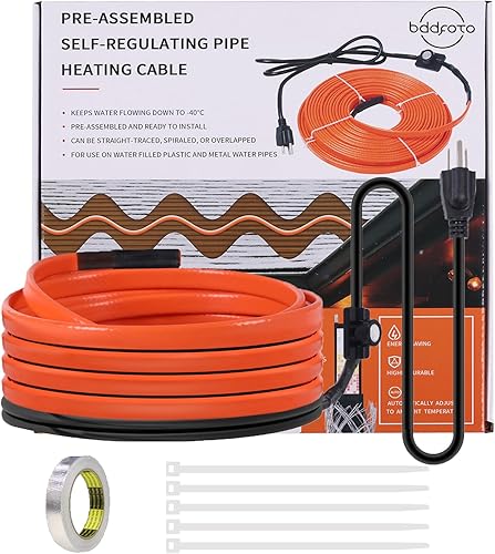 Cinta de calor de 6 pies para tuberías de agua, protección contra congelación, 7 Wpies, 110 V, cable de calor de tubería de agua BDDFOTO con