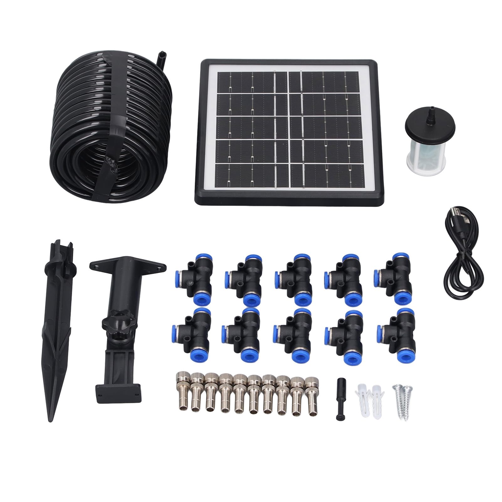 Kit de riego por goteo automático solar, de riego solar con 12 modos de sincronización, batería de 2000 mAh, soporta 10 macetas, IP67 para plantas de interior y exterior,