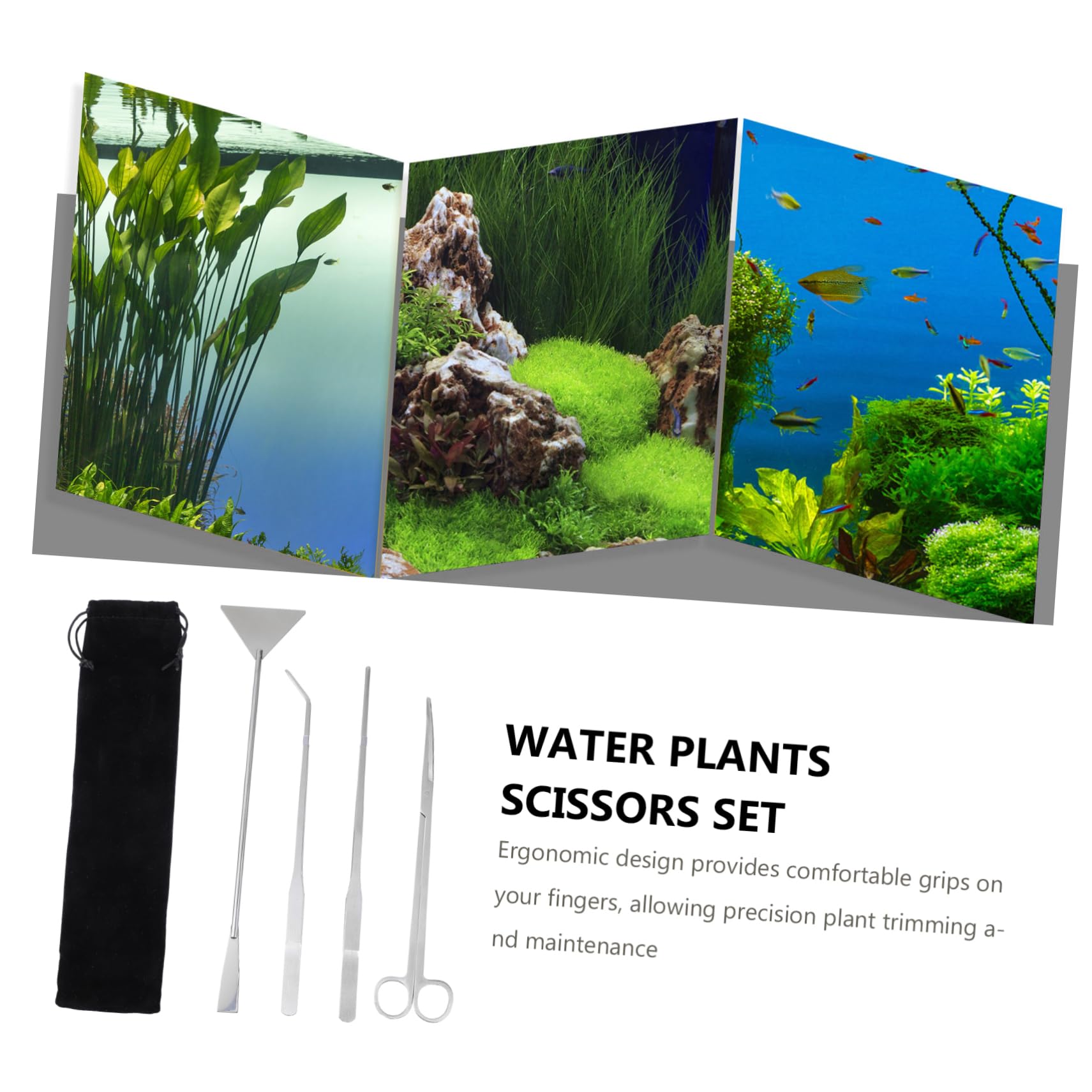 Juego de Herramientas para Plantas Acuáticas de Acuario 4 Piezas | Acero Inoxidable, Color Plata, 1 Set, para Sustrato y Grava, Mantenimiento y Retirada de Plantas Marchitas