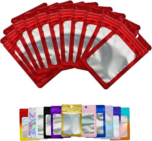 Miniatura 10 de 100 bolsas holográficas de Mylar resellables de color rojo y amarillo desteñido, bolsas para almacenamiento de alimentos, a prueba de olores, con