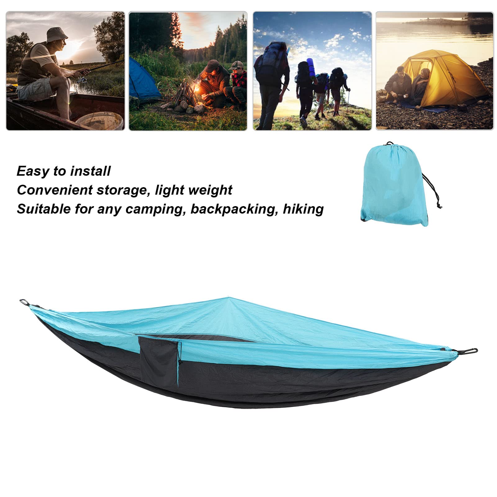 SUNGOOYUE Set Di Amache Da Campeggio Portatile Con Corda - Amaca In Nylon Per Esterno E Interno, Grigio E Arancione - 3