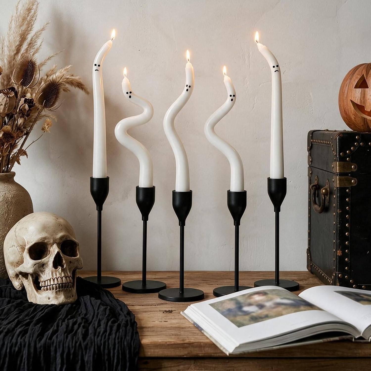 Halloween Decorations Cute Ghost Taper Candles for Mantel, 5 PCS