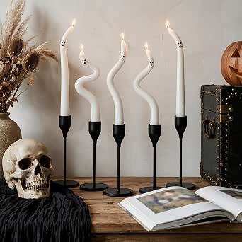 Halloween Decorations Cute Ghost Taper Candles for Mantel, 5 PCS