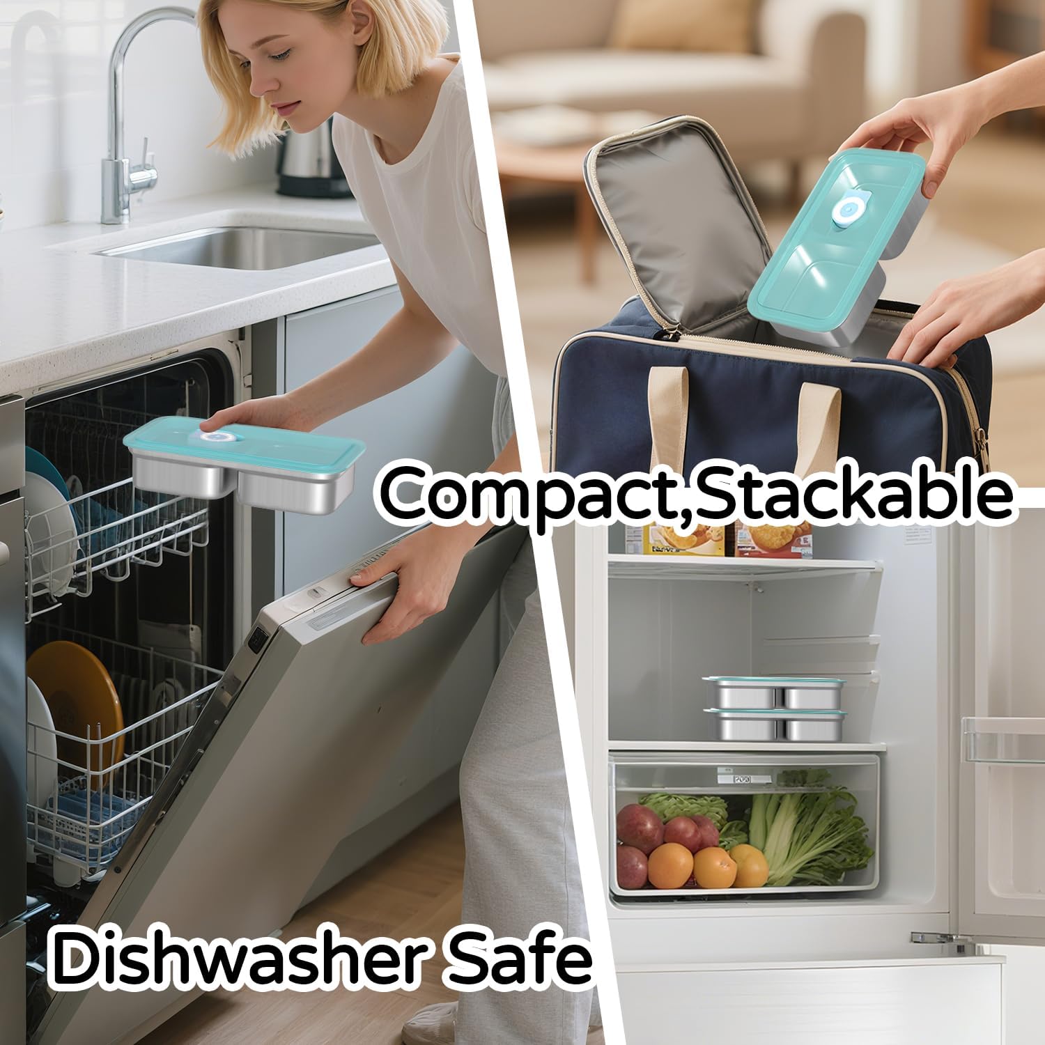 2 Pack Stainless Steel Snack Containers, Reusable Grab and Go Snack Containers, Food Storage Containers Double Compartment with Lids for Snack Lunch - Image 6