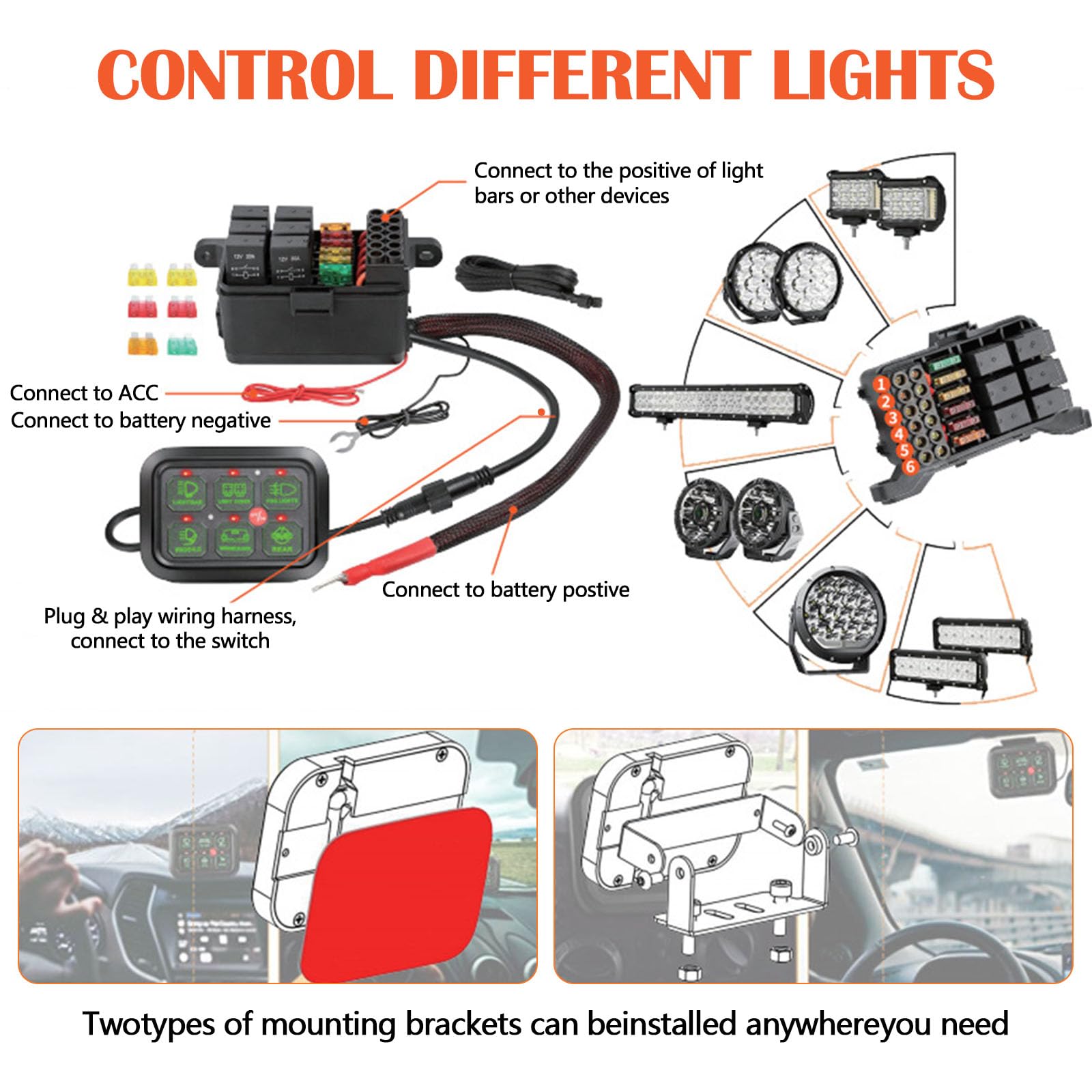 Pannello interruttori 6 bande 12V controllo circuito universale kit intelligente interruttori touch dimmerabili RGB sette colori auto camion SUV camper barca