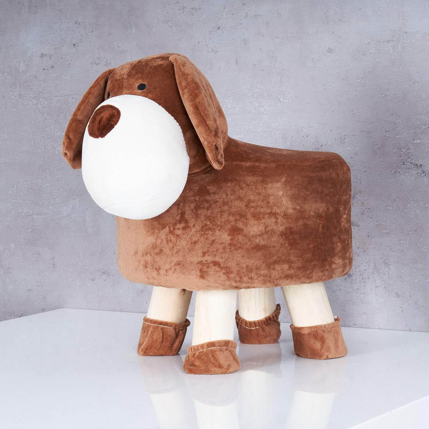 levandeo Hocker Hund H25cm Braun Plüsch Polsterhocker Kinderzimmer Tierhocker Dekositz Sitzgelegenheit Dekoration Einrichtung