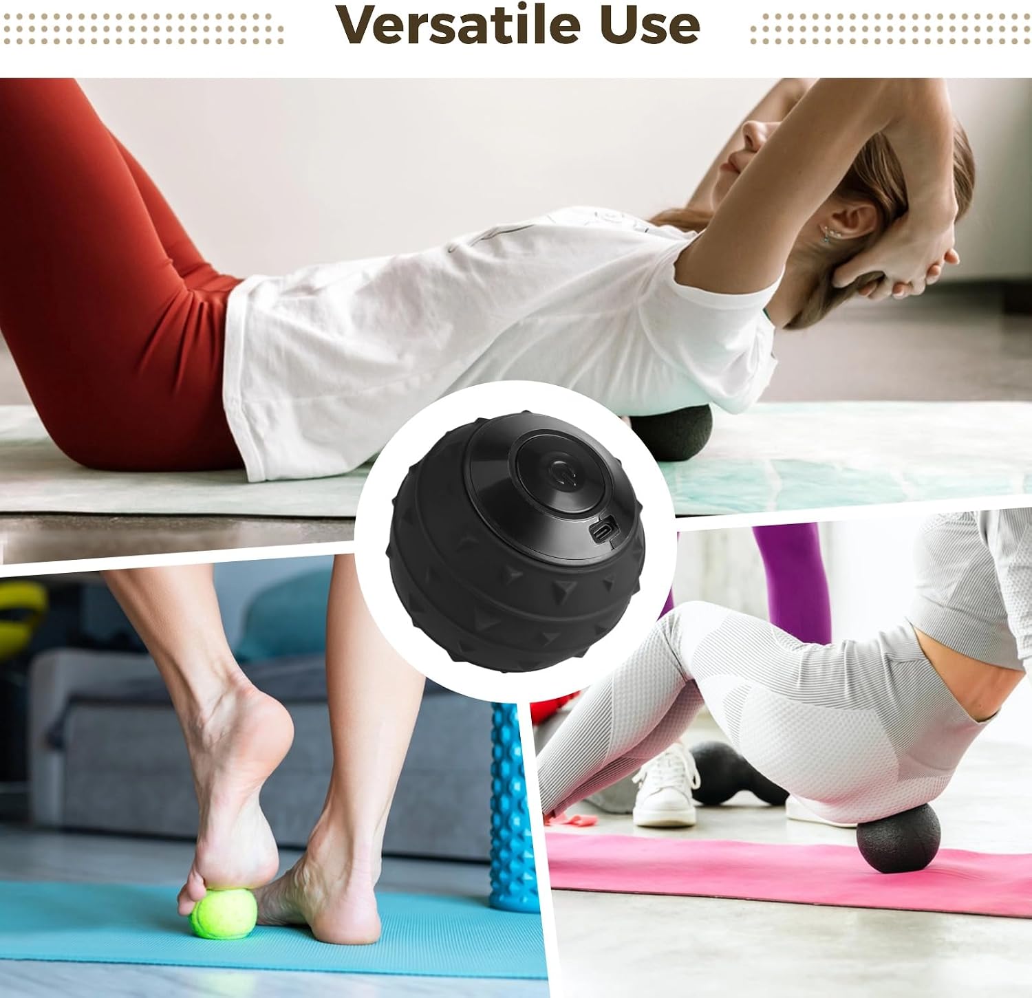 Vibrating Massage Ball, 5-Speed Rechargeable Deep Tissue Massager, 360° Silicone Recovery Roller with Multi-Point Design, Portable 3.9 in Massage Vibrating Ball for Fitness, Training, Relaxation