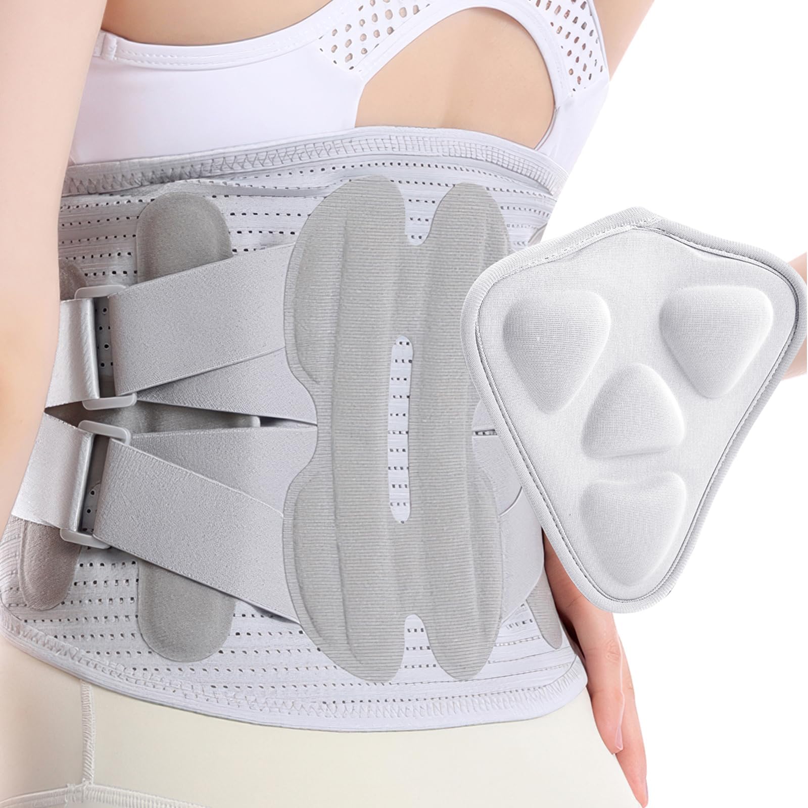 Back Support Belt, Back Braces for Lower Back Men Women, Breathable Lumbar Support Belt 6 Metal Stays, Adjustable Lower Back Support with 3D Pad for Sciatica Nerve, Scoliosis, Disc (Gray-XL)