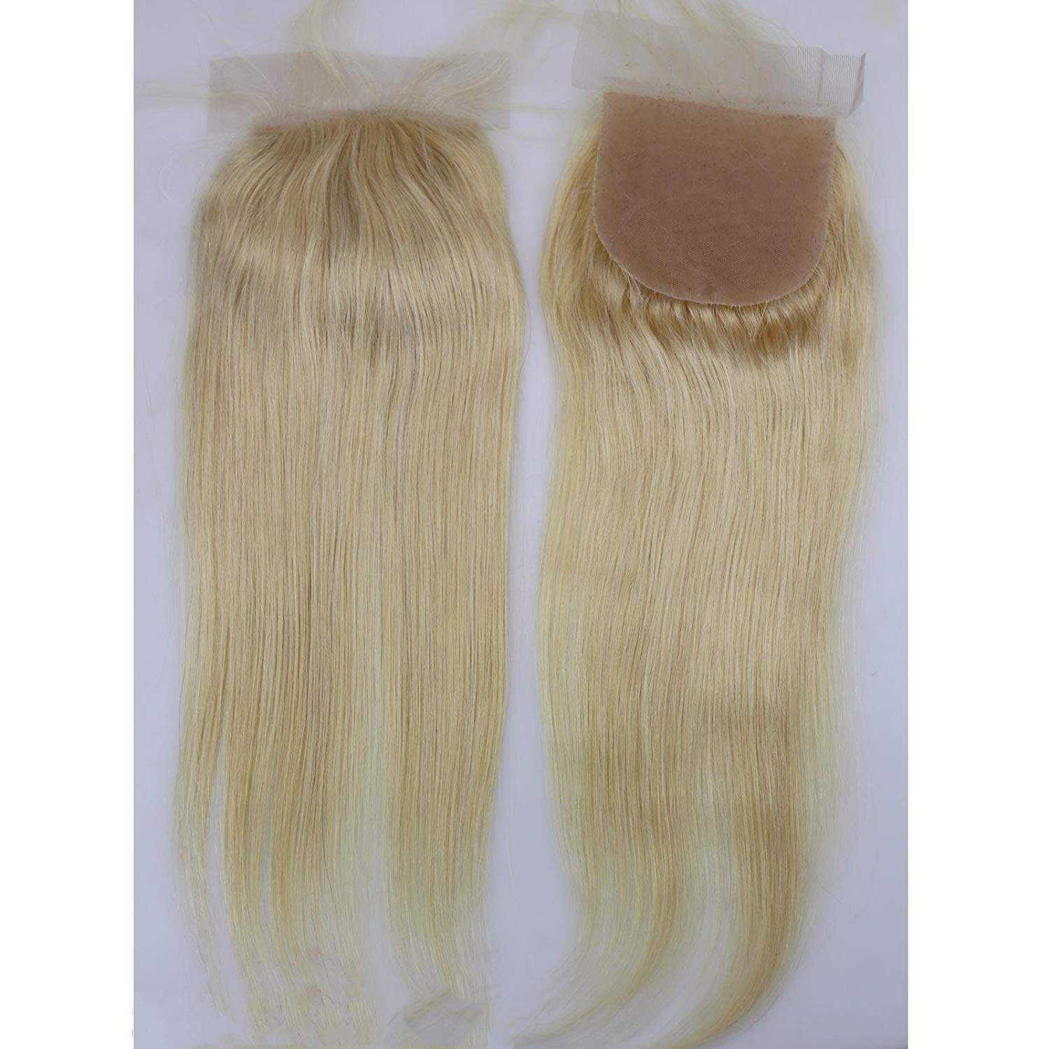 Top Silk Base 4x4" Lace Closures Brazilian Virgin Human Hair Silk Straight Natural Blonde #613 Color Free Part Closure Piece for Women