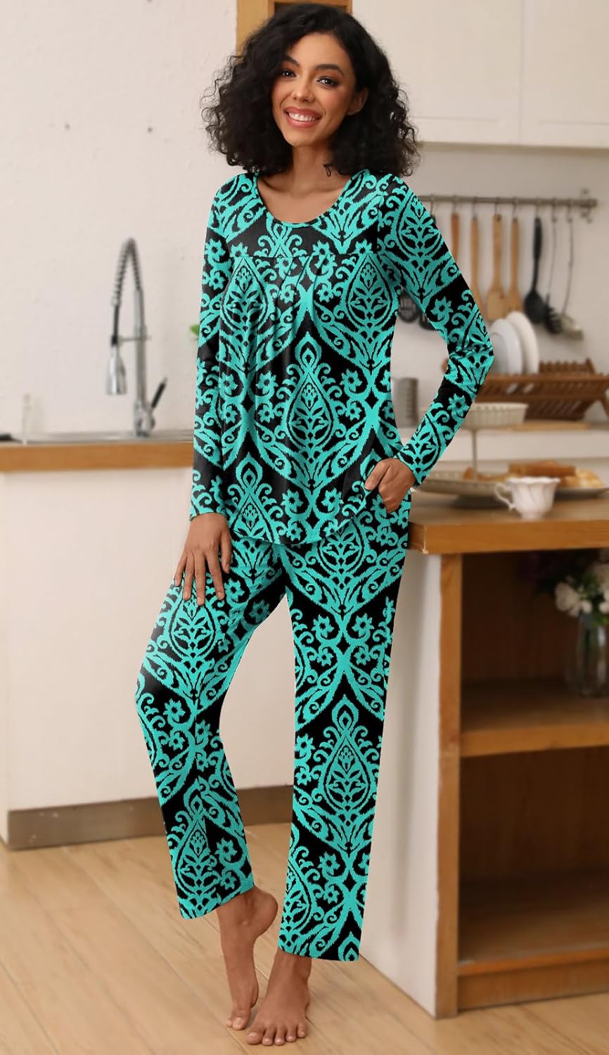 Pajamas Sets for Women Soft Long Sleeve Pjs Top and Pants with Pocket 2 Piece Ladies Loungewear - Image 2