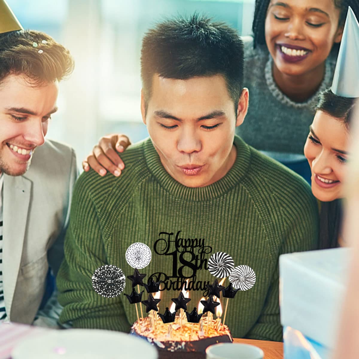 Cake Topper 18 Ans - Décoration Gâteau "Happy Birthday" Noir Et Or 15x15 Cm | Anniversaire Chic Homme Ou Femme - 9