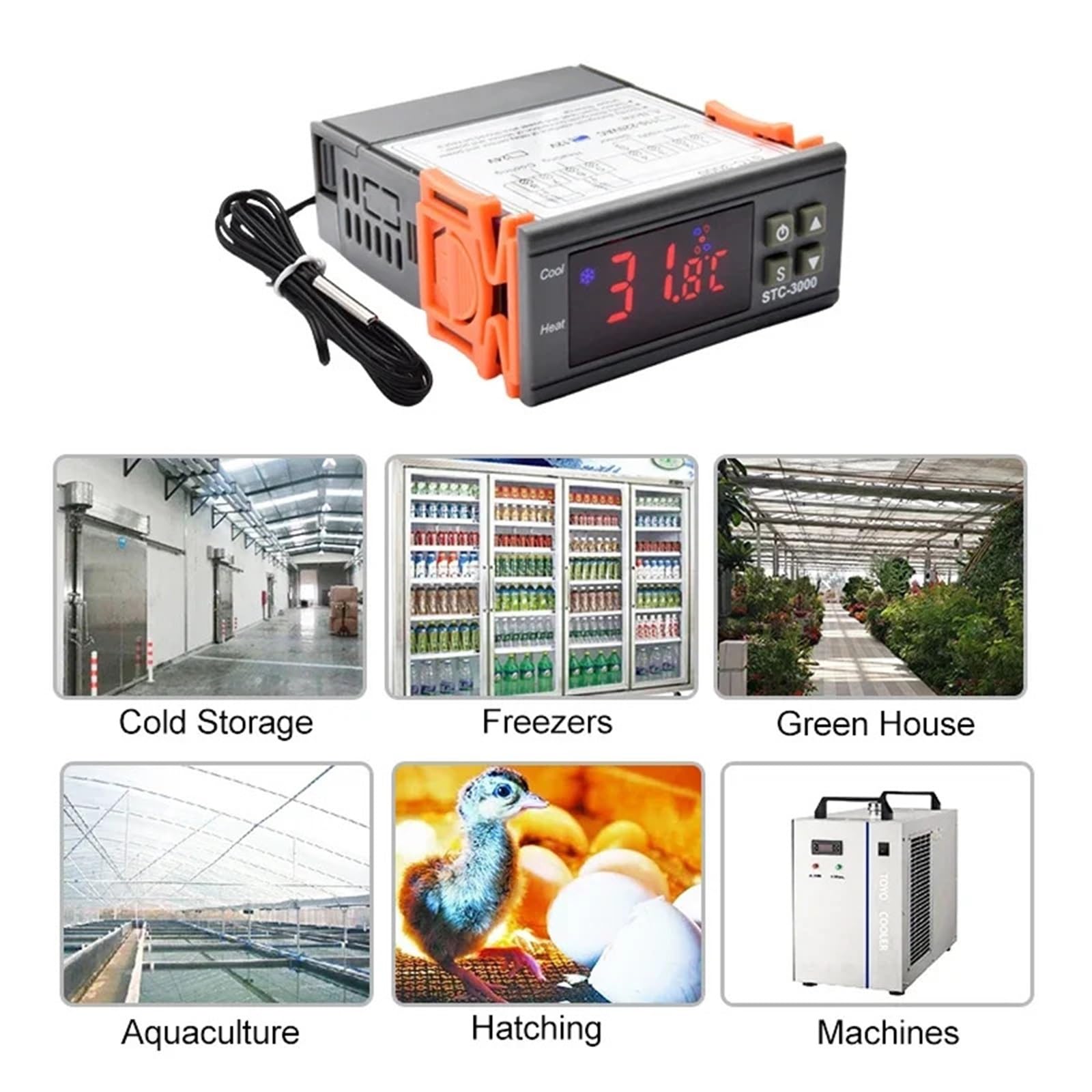 STC-3000 LED cyfrowy mikrokomputerowy regulator temperatury, termostat z wyświetlaczem C/F AC220 V DC12 V ogrzewanie chłodzenie termoregulator (DC 12 V)