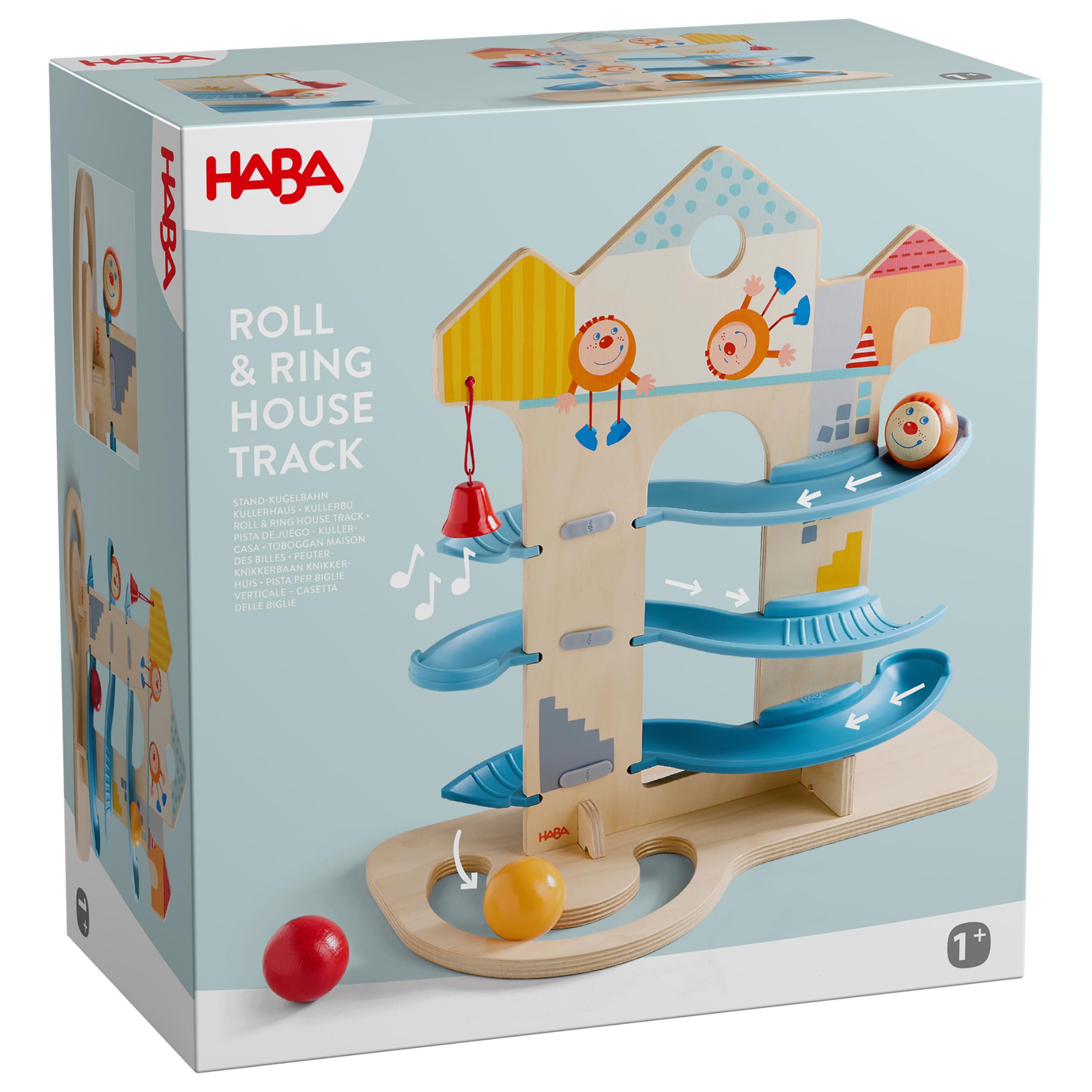 HABA Casa delle biglie – Robusto giocattolo in legno a partire da 1 anno | Include 3 sfere grandi, con campanelle e pista da ratto. Stabile e sicuro. Perfetto giocattolo educativo in legno a partire
