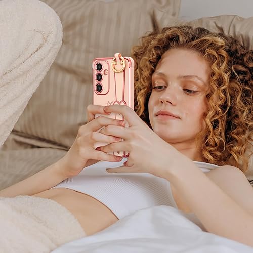 Vista 11 de ZTOFERA Funda para Samsung Galaxy S22 Plus 5G con correa para la muñeca, bonito borde chapado de lujo, patrón de corazones de amor para niñas y Azul