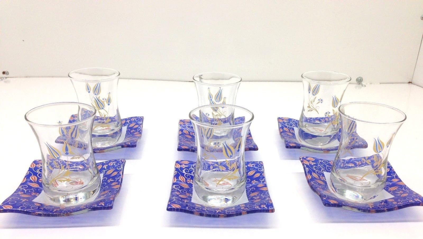 12 Pieces Adorable Turkish Tea Set Glass, Tea Glass, Saucers, Tulip