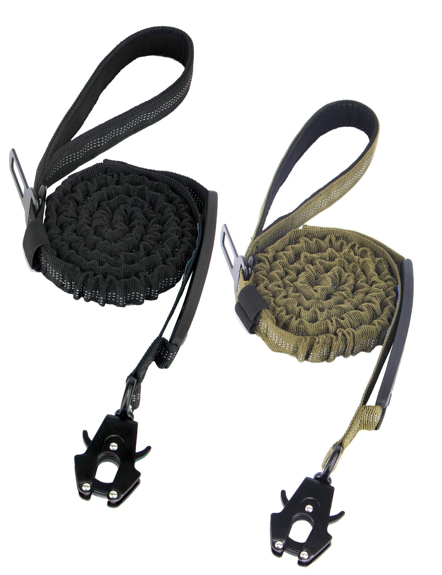 NOOKNAK Tactical Dog Leash, 6FT Heavy Duty Reflective Bungee Dog Leash with Quick Release/Locking Frog Clip, 4 in 1 Shock Absorbing Training Leashes for Medium Large Dogs (Black+Green)