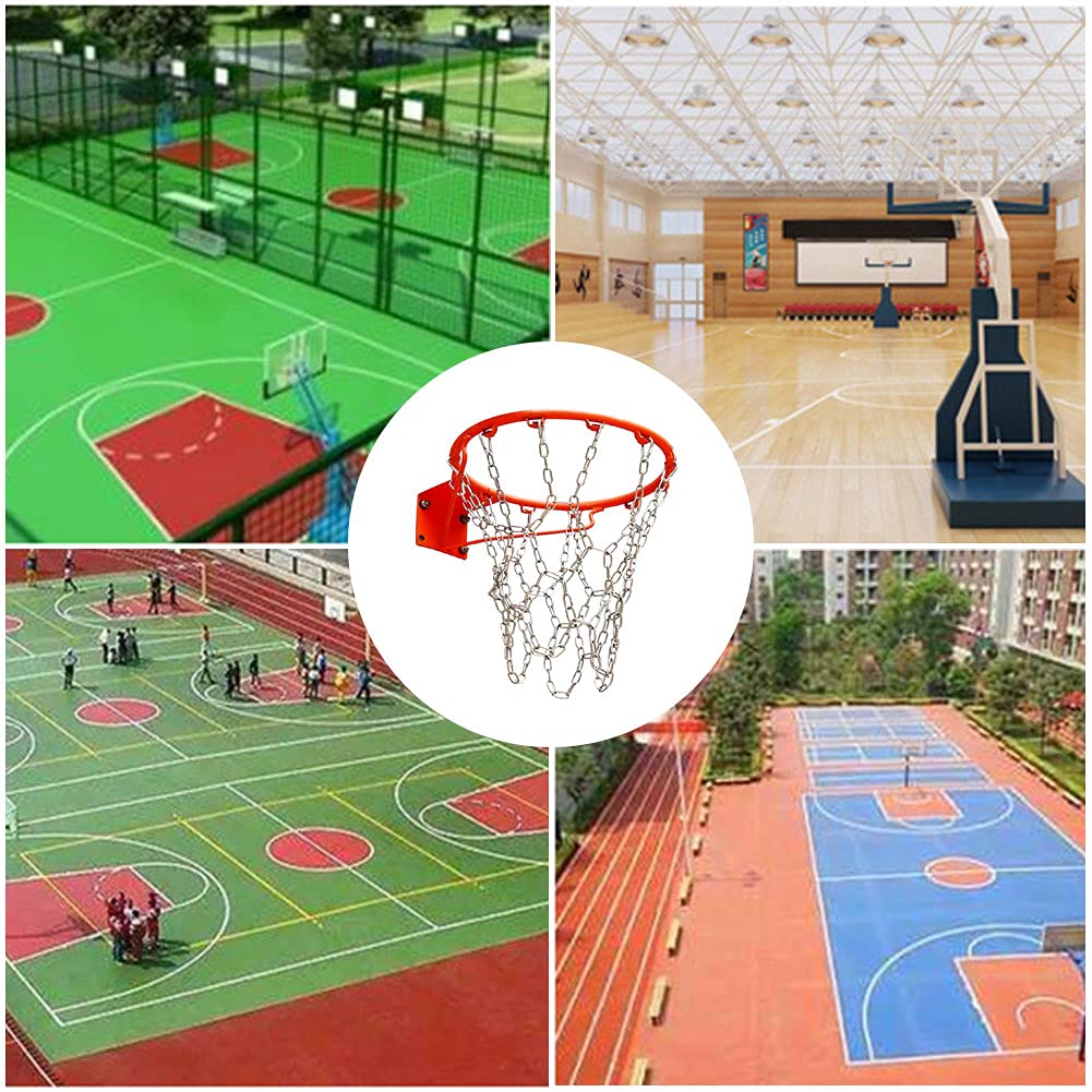 Rete da basket in acciaio inox, 12/13 ganci anti-caduta anti-frusta, catena resistente di ricambio per pallacanestro, per esterni interni e basket, sport per tutte le stagioni (argento, 12 ganci)