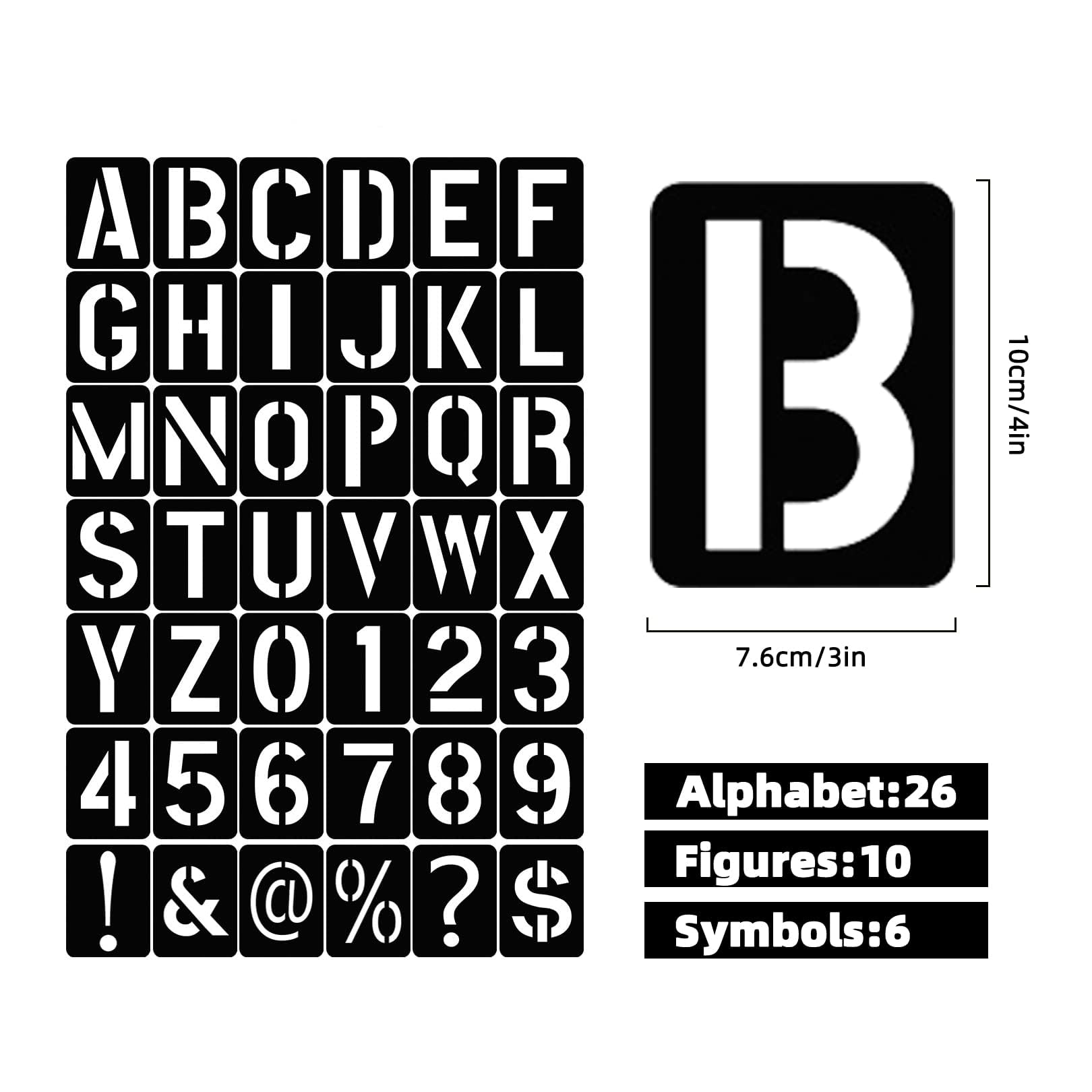 42-teilige Buchstabenschablonen Set - 5-Zoll Wiederverwendbare Vorlagen