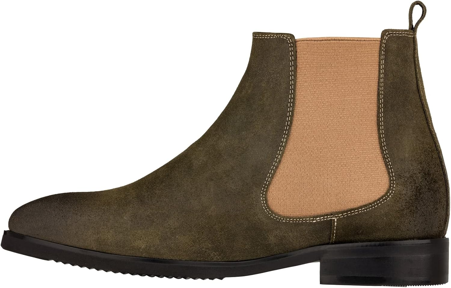 TOTO Men's Invisible Height Increasing Elevator Shoes - Army Green Nubuck Leather Slip-on Chelsea Ankle Boots - 3.0 Inches Taller - K92082 - Size 9 D(M) US