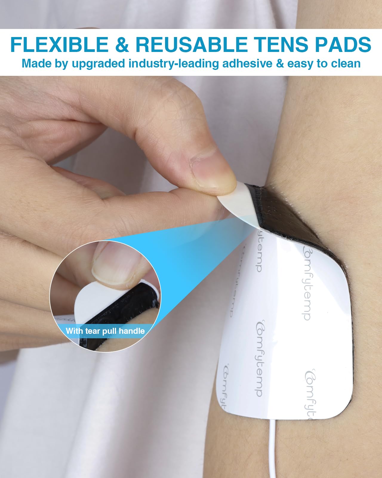 Comfytemp Adhesive Electrodes, TENS Unit Replacement Pads for K6155 K6106 K6105, TENS Pads with 3 Sizes, Reusable 2mm Pin Connector Electrodes Pad, Non-Irritating Design for Muscle Stimulator 10 Packs — Amazon image 3