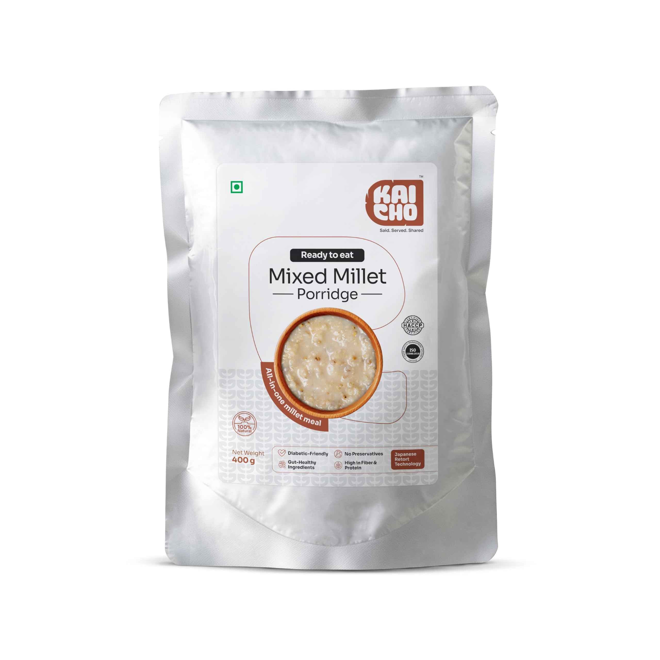 Kaicho Mixed Millet Porridge 400g Pouch Ready to Eat Healthy Breakfast | Multigrain Millet Meal with Foxtail, Pearl & Kodo Millets in Coconut Milk | Vegan, High Fibre & Plant Protein, Diabetic Friendly, No Preservatives ((Pack of 5))-image-31