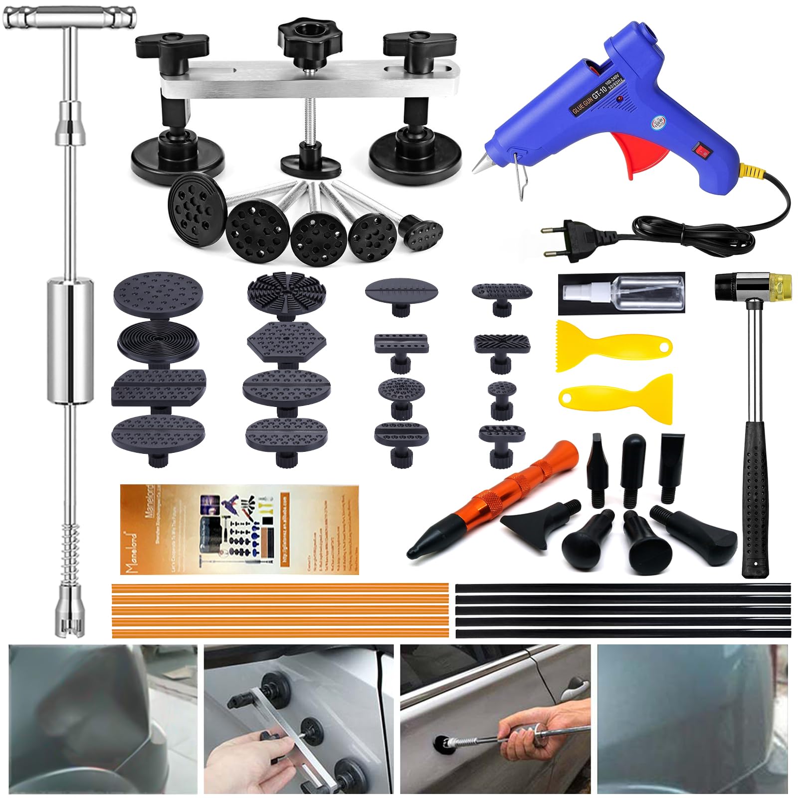 Manelord Ventouse Carrosserie et Kit Debosselage sans Peinture avec Pistolet à Colle, Debosselage Carrosserie, pour Voiture, Réfrigérateur, Moto Corps, Porte