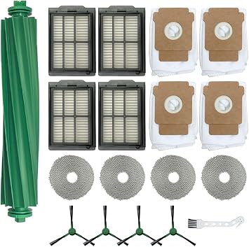 Replacement Parts Accessories Compatible with Robot Roomba Plus 405 505 Combo Vacuum Cleaner, 1 Roller Brush, 4 Hepa Filters, 4 Side Brushes, 4 Mop Pad, 4 Dust Bags,1 Cleaning Brush