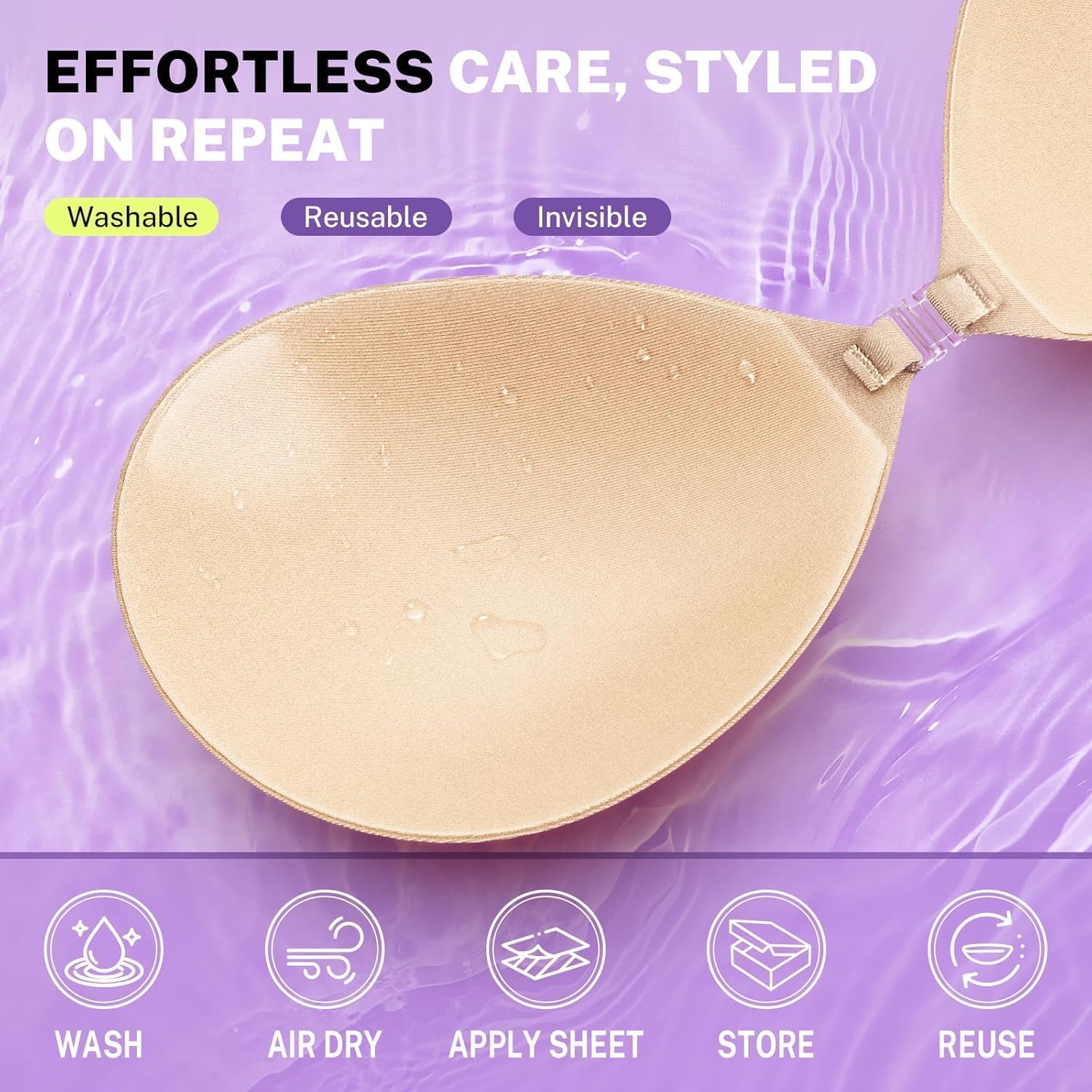 Invisible Strapless Sticky Bra Push up for Women, Ultra Adhesive Bra for Backless Dress, Cleavage Bra Lift with Pasties Kit (B Cup, Light Beige) - Image 5