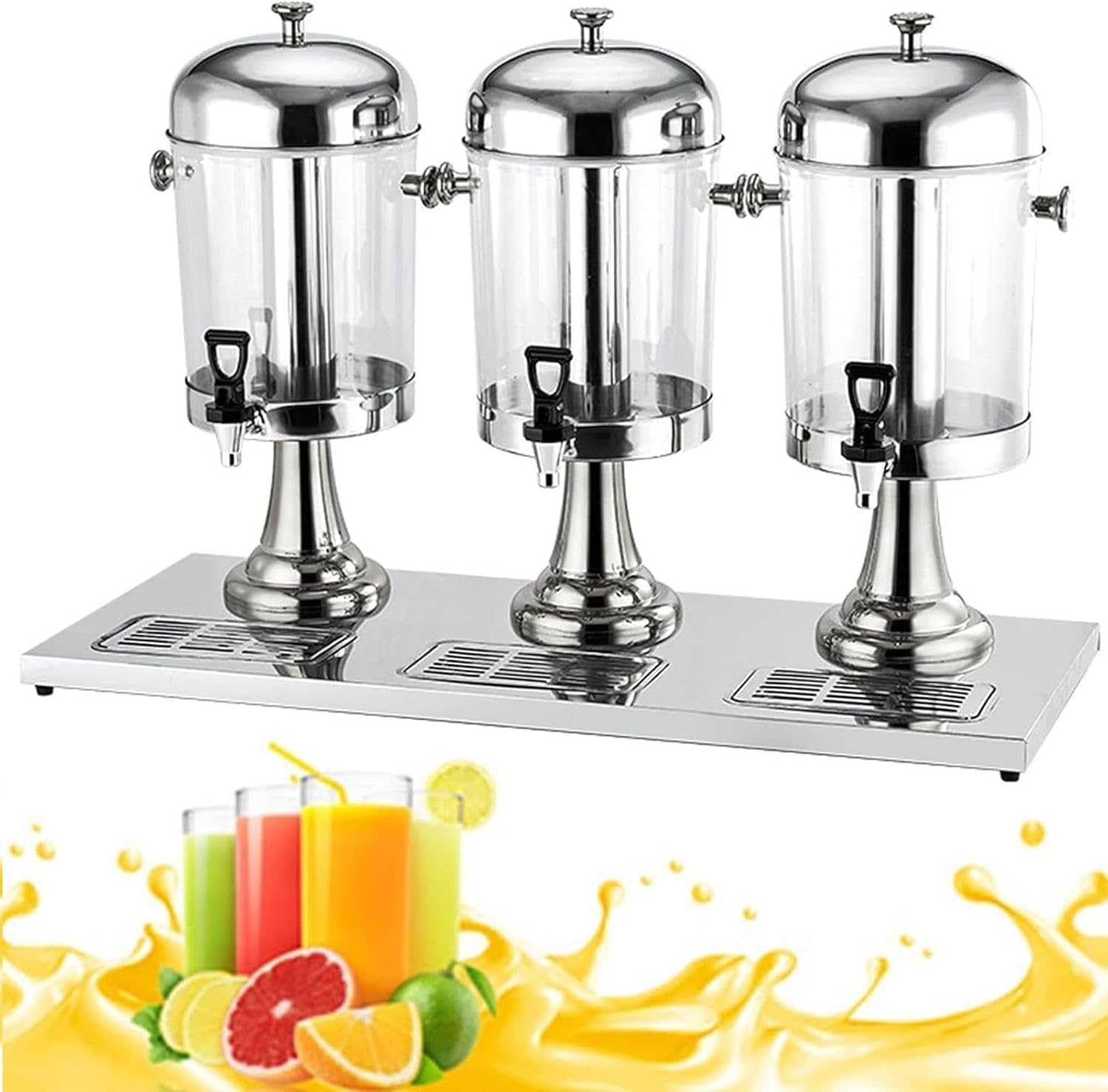 Dispensador de bebidas de vidrio transparente de 24 litros con tres cabezales con tapa hermética y soporte para grifo, comercial para cerveza, agua, jugo, bebidas frías, cócteles, ponche