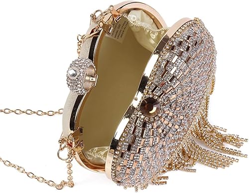 Miniatura 4 de UMREN Bolso de mano de noche con borla en forma de corazón para mujer, con diamantes de imitación, para boda, fiesta, bolso