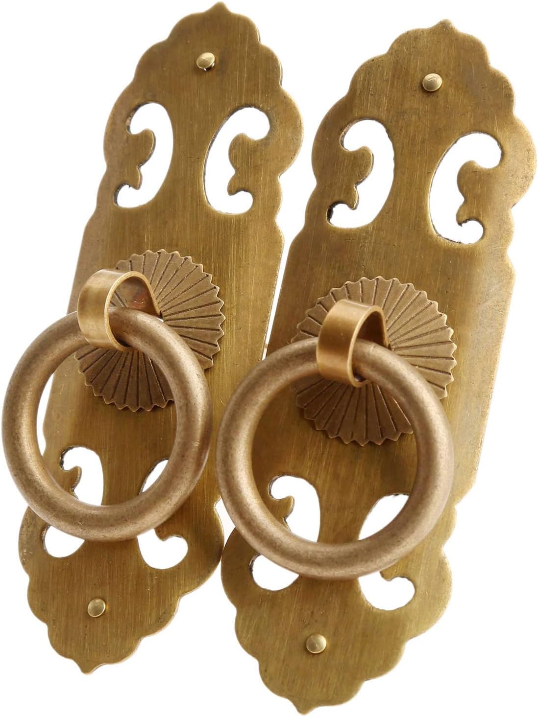 2pcs Vintage Chinese Furniture Pull Lock Latch Cabinet Hardware Brass Knockers