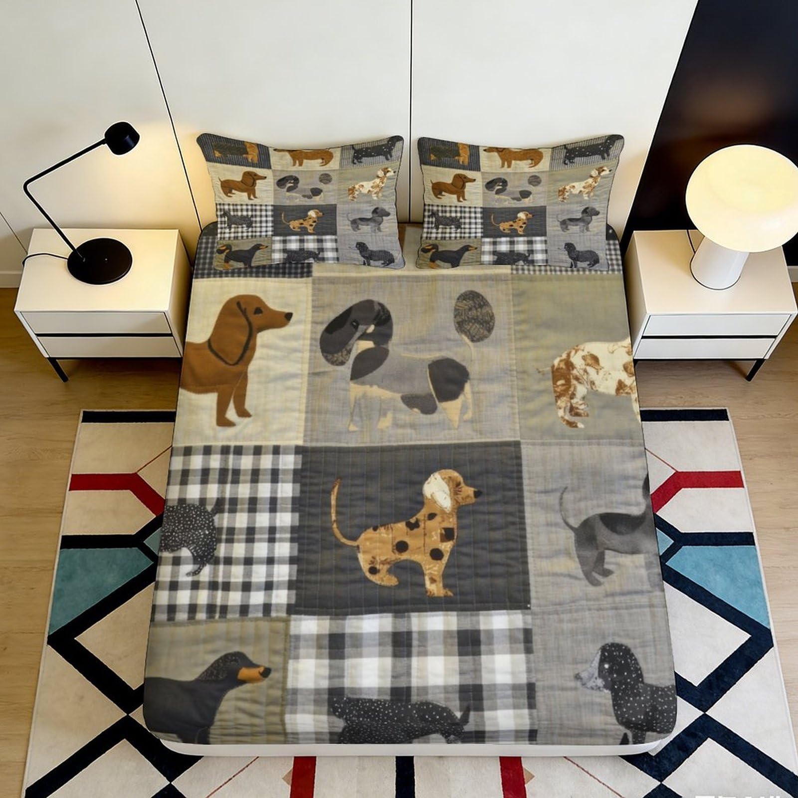 3D Printed Dachshund Patchwork Fitted Sheet Microfiber Soft Breathable Cartoon Dog Bed Cover for Bedroom Guest Room Mattress Protection 90x200x25cm