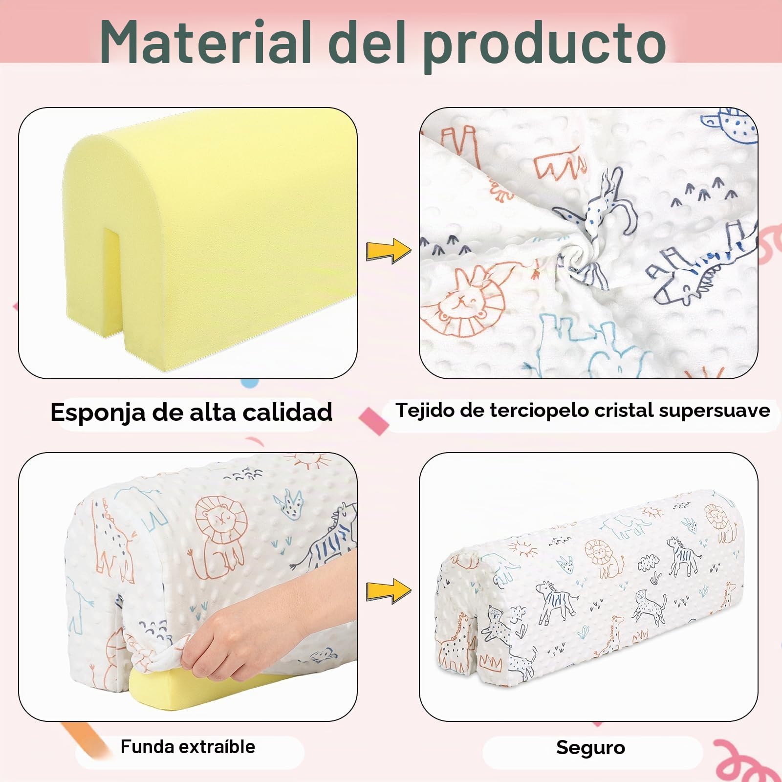 Protector de borde de cama para cunas, riel de cama, protector de parachoques, protección para marco de cama, protector de borde de cuna, funda extraíble -90 cm