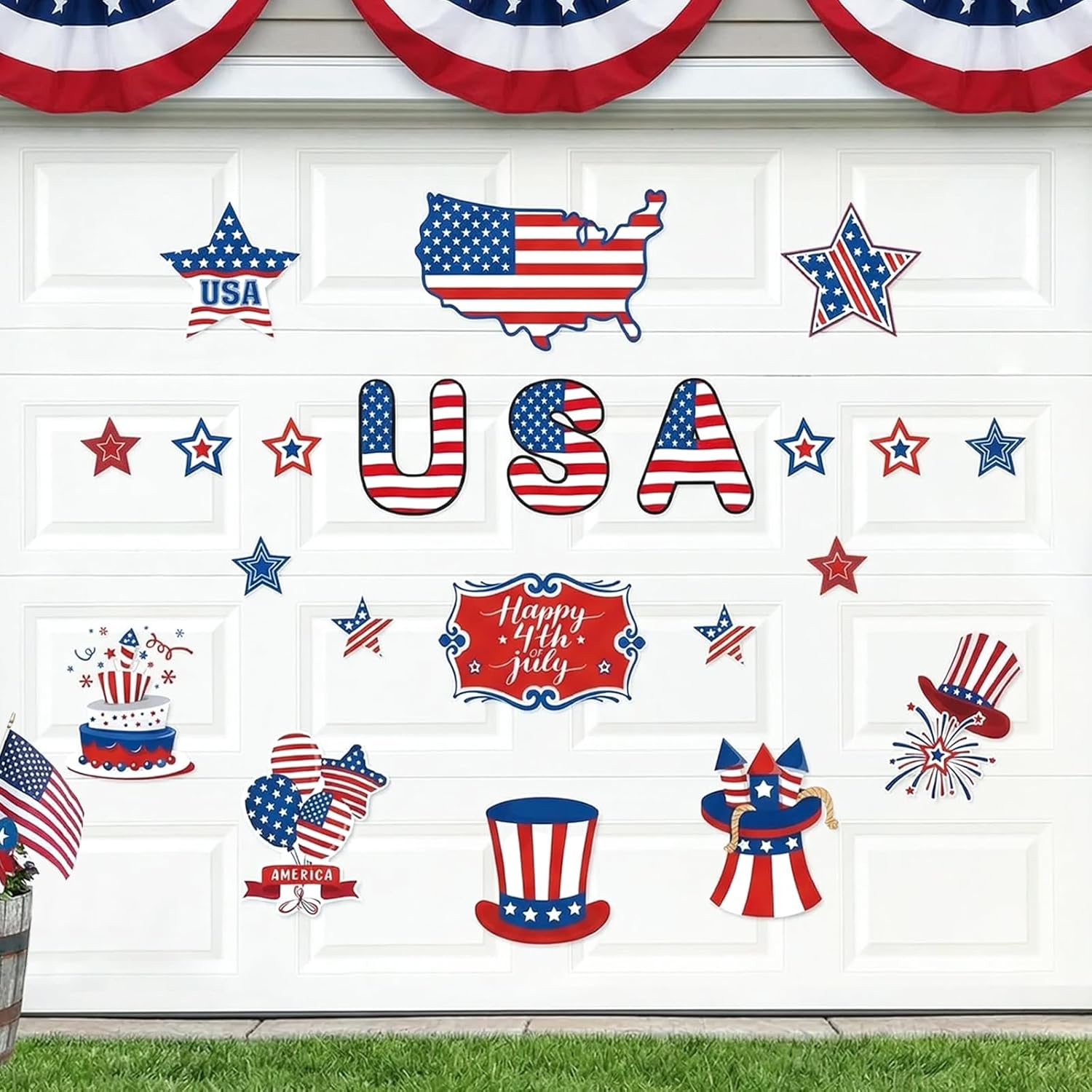Whaline 22Pcs Patriotic Garage Decoration Magnet Stickers Happy 4th July Magnet Decals American Flag Star Garage Door Decals for Independence Day Party Supplies Home Decoration