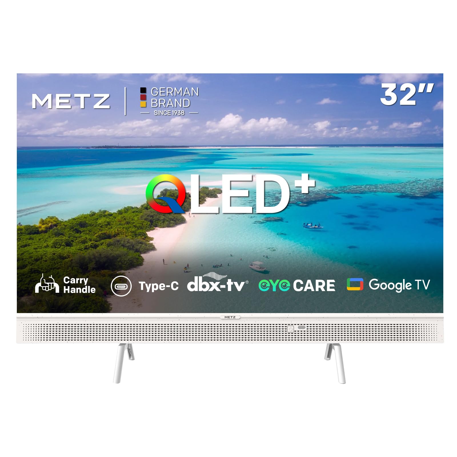Metz 32 Pollici Smart TV QLED, 32MQE7100Z Televisione Portatile, Power-C (Compatibile con Power Bank), HDR10, dbx-TV, Dolby Audio, Chromecast, Controllo Vocale,Tuner DVB-T/T2/C/S/S2/Analogico