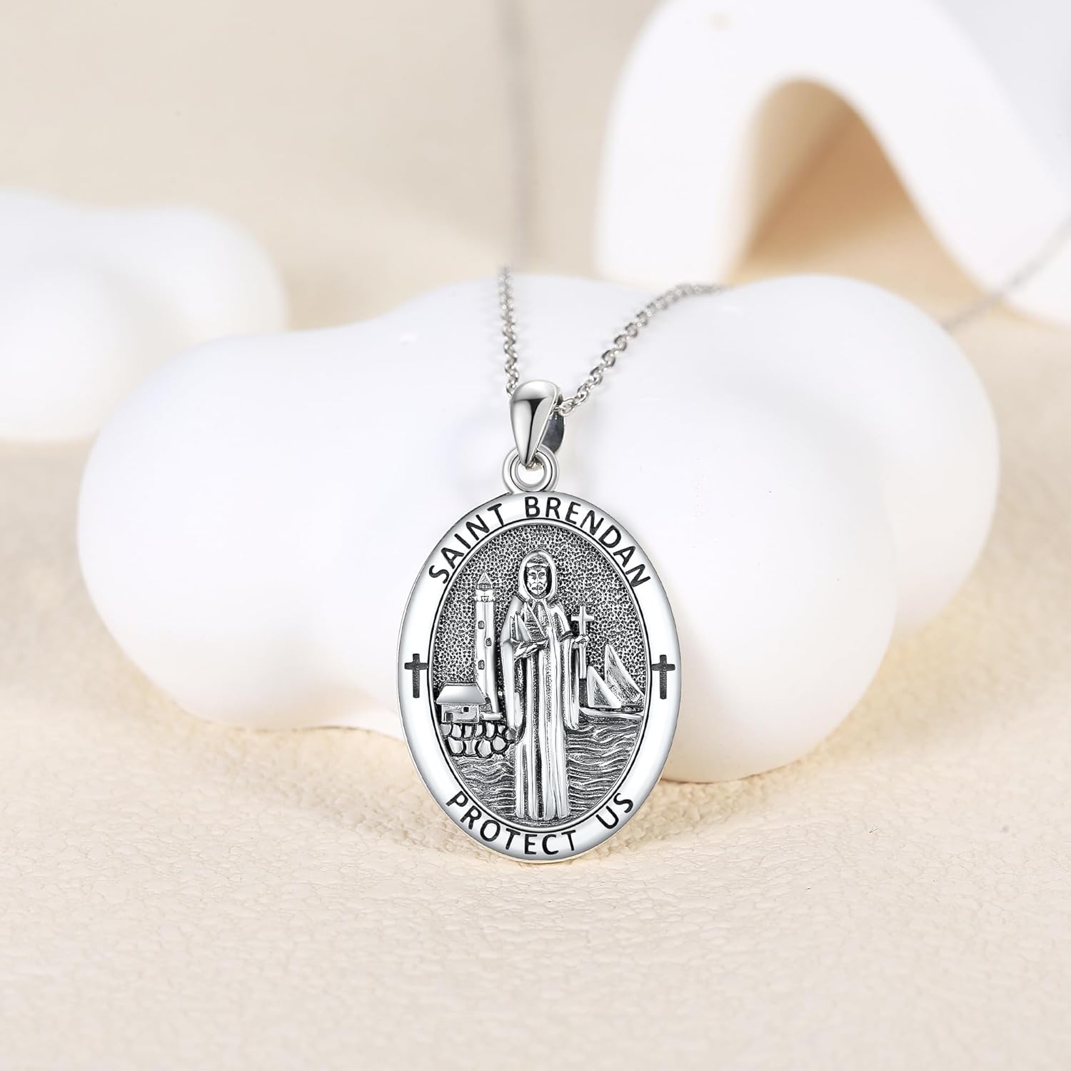 Sterling Silver Religion Jewelry Saint Michael/Saint Raphael/Praying Hands Coin Medal Pendant Necklace Saint Archangel Protection Jewelry for Men Women
