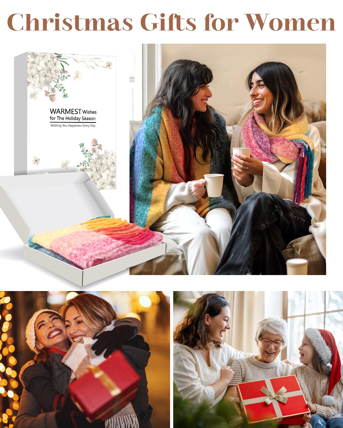 Regali Natale Sciarpa Donna Invernale: Idee Regalo Donna Mamma Amica Nonna Poncho Scialle Donna Invernale Caldo, Sciarpe Invernali Donna Regali Natale Donna Originali per Lei Pashmina Foulard Donna