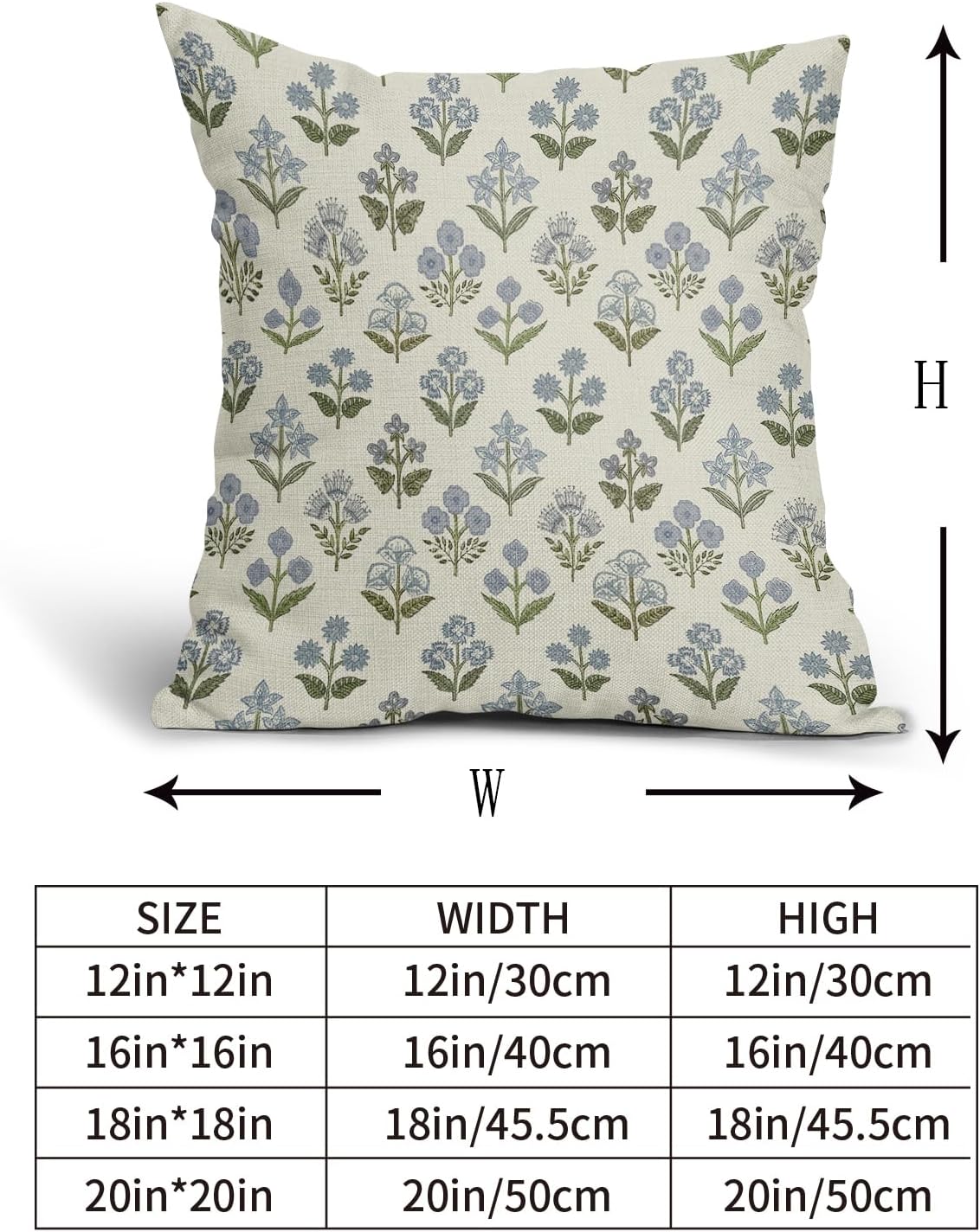Blue Green Block Print Pillow Covers 18x18 Inch Set of 2, Vintage Floral Spring Decorative Throw Pillow Cases Boho Cushion Covers Rustic Decoration Gift Farmhouse Sofa Couch Bed Decor - Image 5