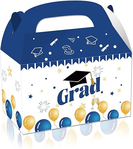 Miniatura 3 de Paquete de 24 cajas de regalo de fiesta, bolsas de regalo de graduación, cajas de frontón azul-dorado para la clase de 2023, suministros de