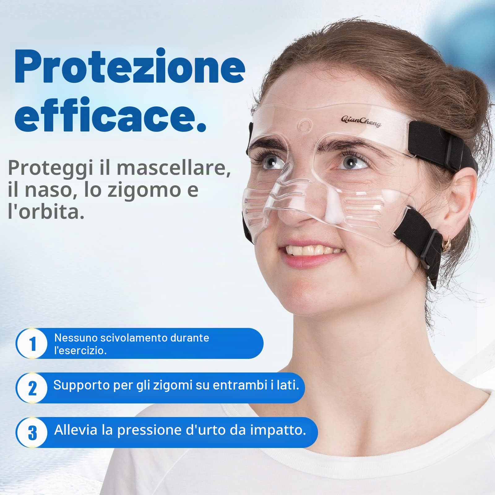 QianCheng, QC-L5-M - Maschera protettiva per il viso, taglia media, con imbottitura per donne e ragazzi