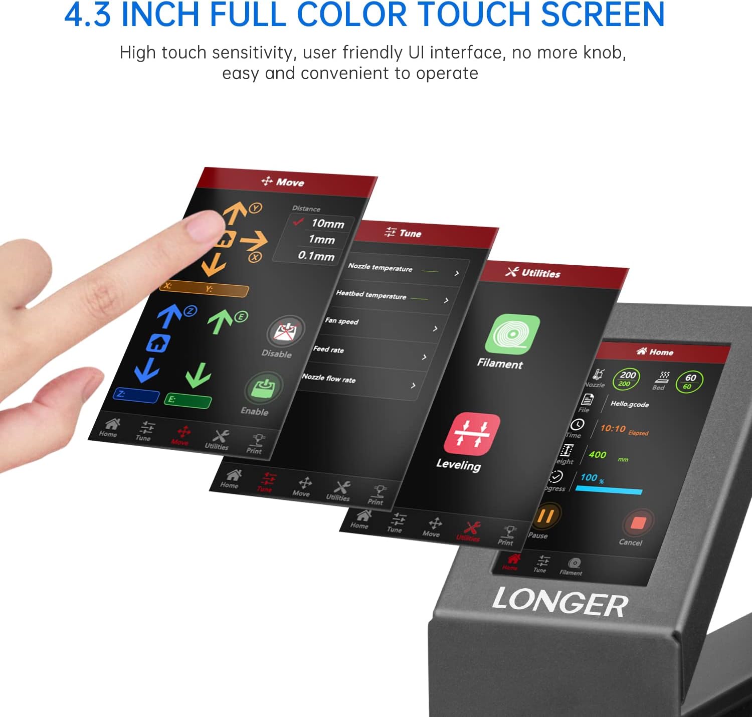 Longer LK5 Pro 3D Printer with Dual Z-Axis Upgrade, 4.3" Color Touch Screen, Silent Motherboard, Large Print Size 11.8"x11.8"x15.7", Fully Open Source, Filament Run-Out Detection