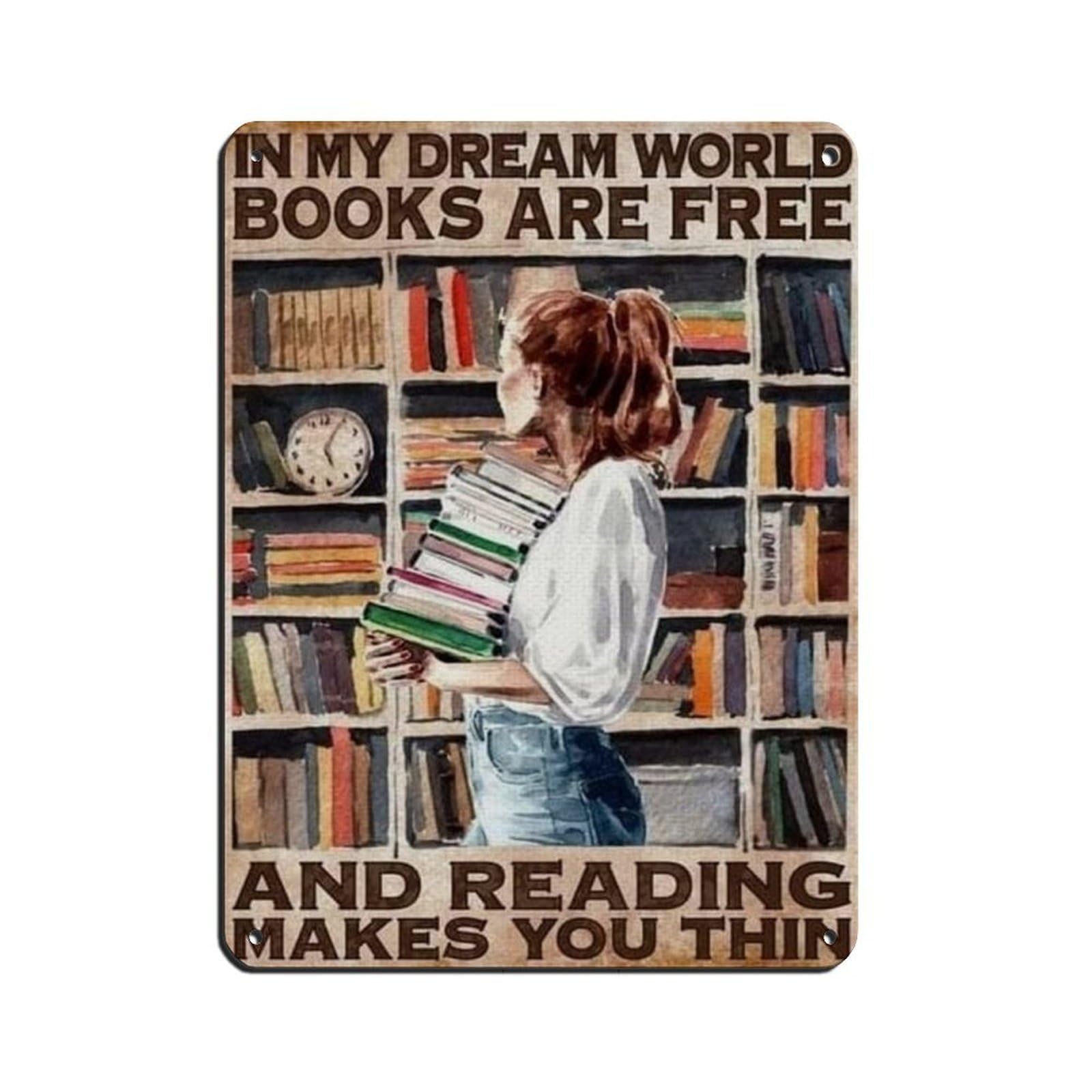 Girls Poster, Girl And Book Lover Tin Sign Vintage Metal Pub Club Cafe Bar Home Wall Art Decoration Poster Retro 12x16inch(30x40cm)