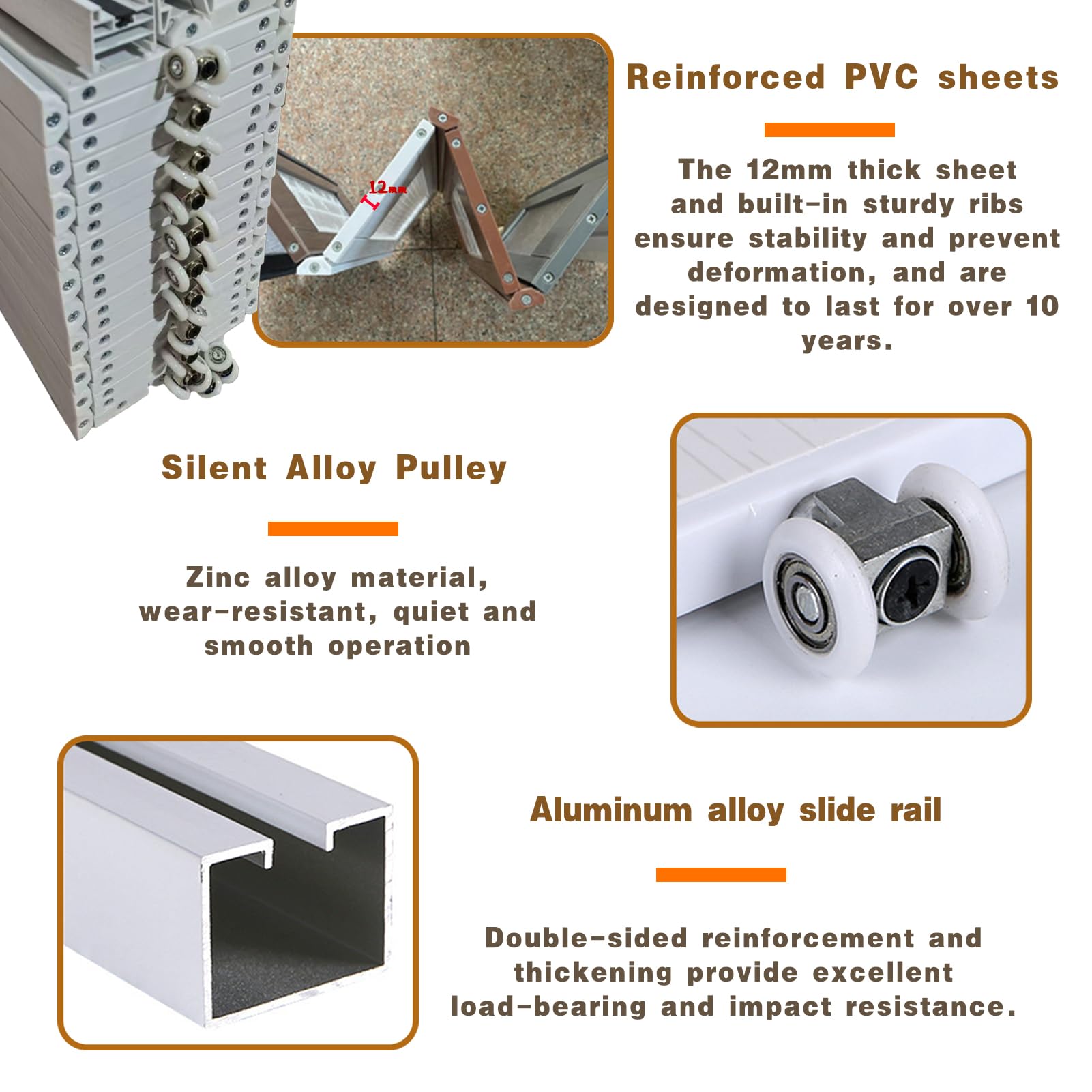 Składane drzwi przesuwne do sypialni i przedpokoju - PVC i akrylowa brama koncertowa, podwójnie otwarte, rozmiar: szer. 230 x wys. 195 cm - idealna ścianka działowa do szafki i szafy