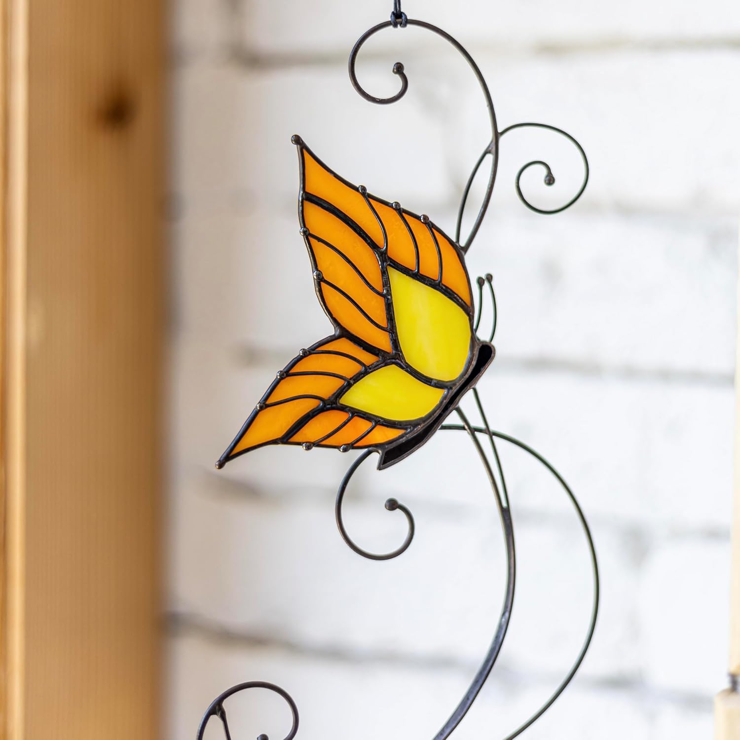 Yellow Butterfly Stained Glass Wall Window Hanging Decor, Real Glass Panel, Butterfly Home Decor, Housewarming Gift, Indoor Outdoor Decor, Butterfly Sun Catcher, Yellow Hanging Panel
