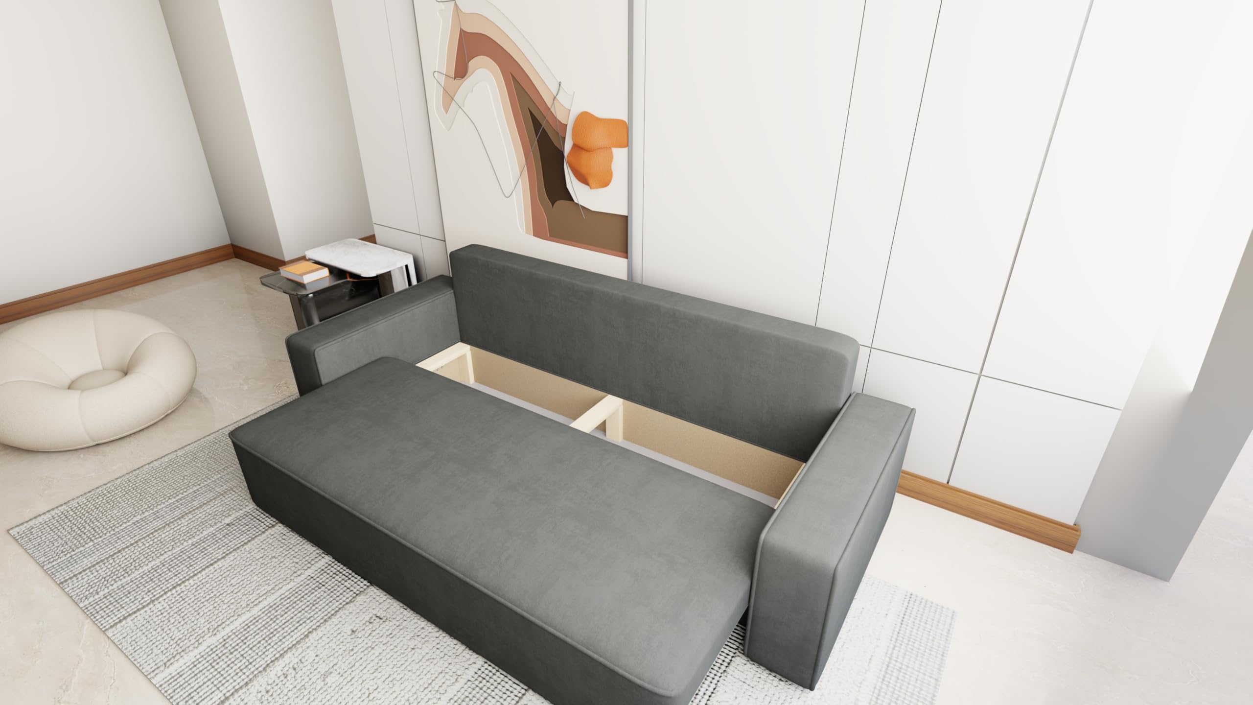 Sofa mit Schlaffunktion Veno 242x95 cm - Couch - Sofa mit Bettkasten - 3 Sitzer - Schlafsofa - Schlafsofa mit Bettkasten - Cord - Wohnzimmer - Samt (Velo 635 Stahl)