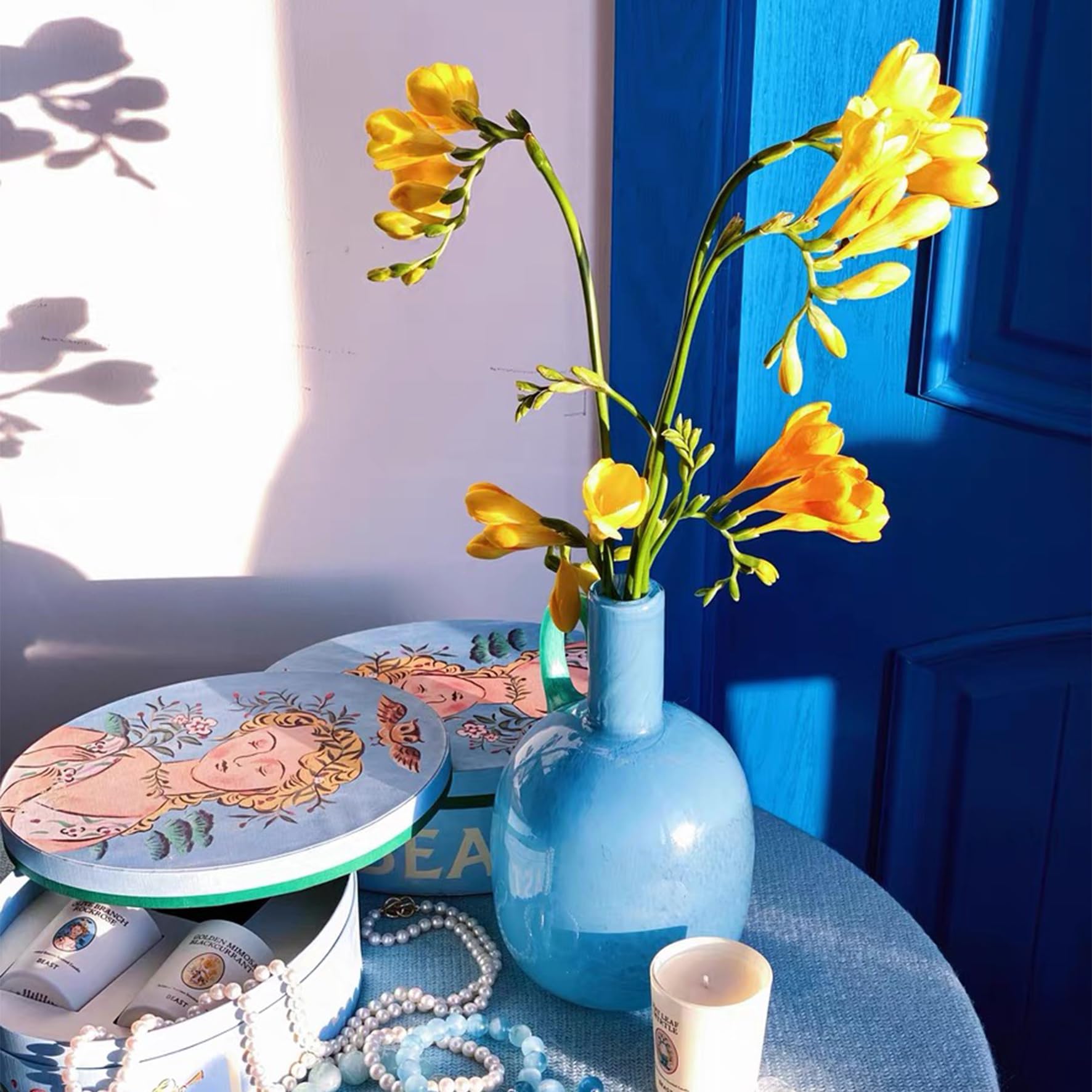 Amazon.co.jp: スカイブルーヴィンテージアートガラス花瓶、ホーム