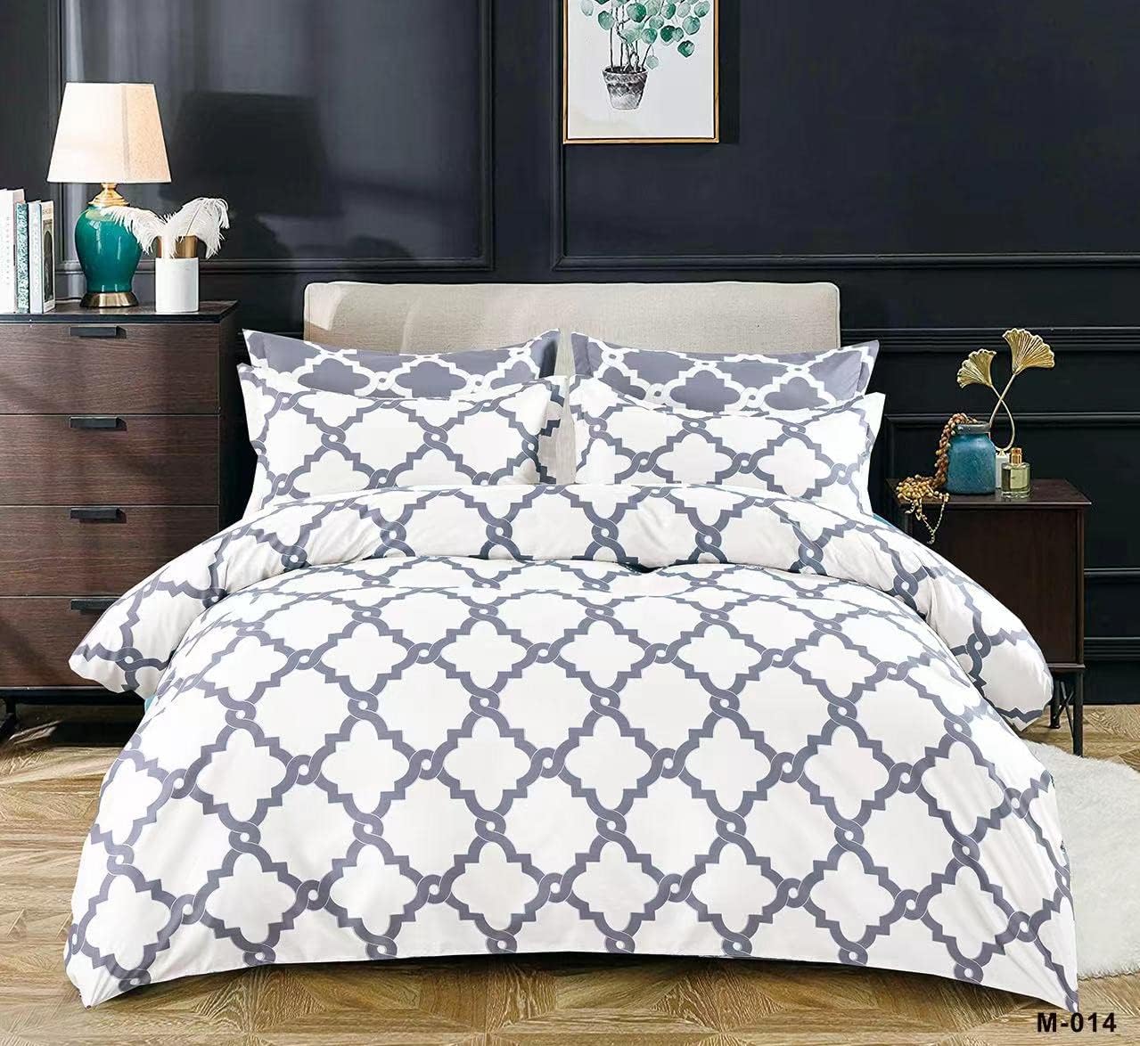 MMMM King Size Cotton Bedding Set Duvet Cover - Set of 6 Pieces (Printing 1)