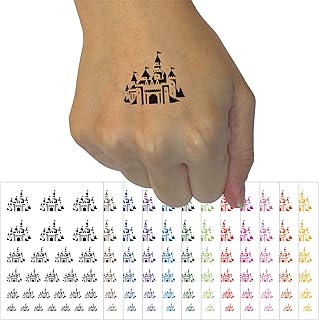 Fantasy Fairytale Castle with Towers Temporary Tattoo Water Resistant Fake Body Art Set Collection - White (One Sheet)